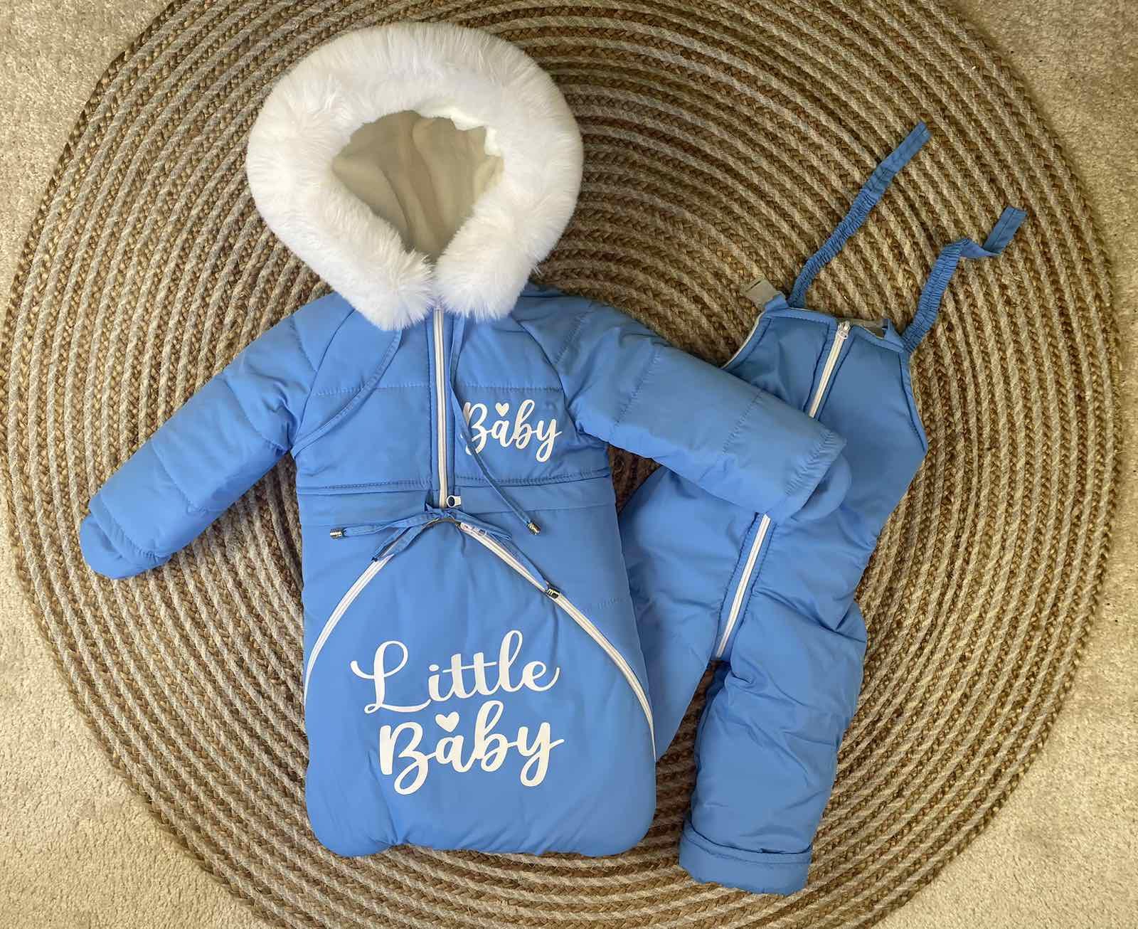 Комбінезон дитячий зимовий трансформер на овчині до двох років 3в1 Блакитний (952)