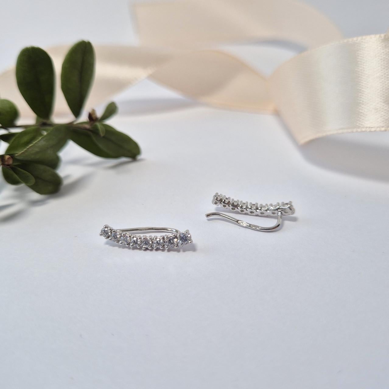 Серьги каффы дорожка с камнями серебро 925 пробы родированное 1,40 г (589р)