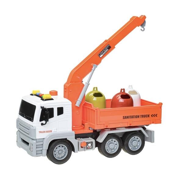 Игрушка машинка автокран Wenyi с мусорными баками 29 см Оранжевый (59521)
