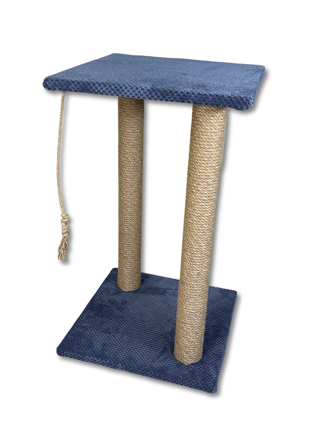 Когтеточка кошачья высокая с двумя столбиками и платформой с веревкой-игрушкой канат 8 мм 65 см Синий (60145)