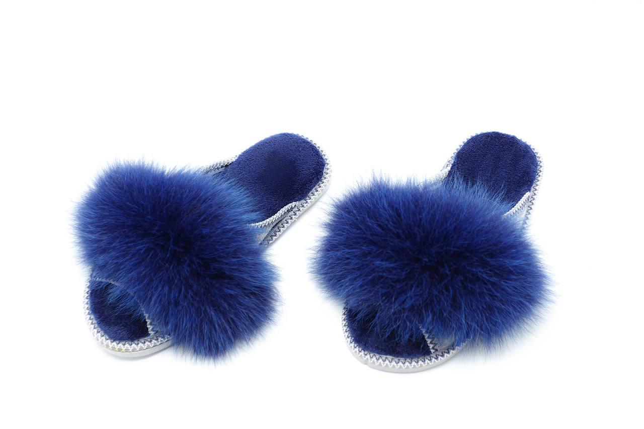 Домашні тапки АЛВАНІ з натуральним хутром р. 40 Темно-синій - фото 2 Домашні тапки АЛВАНІ з натуральним хутром р. 40 Темно-синій - фото 2