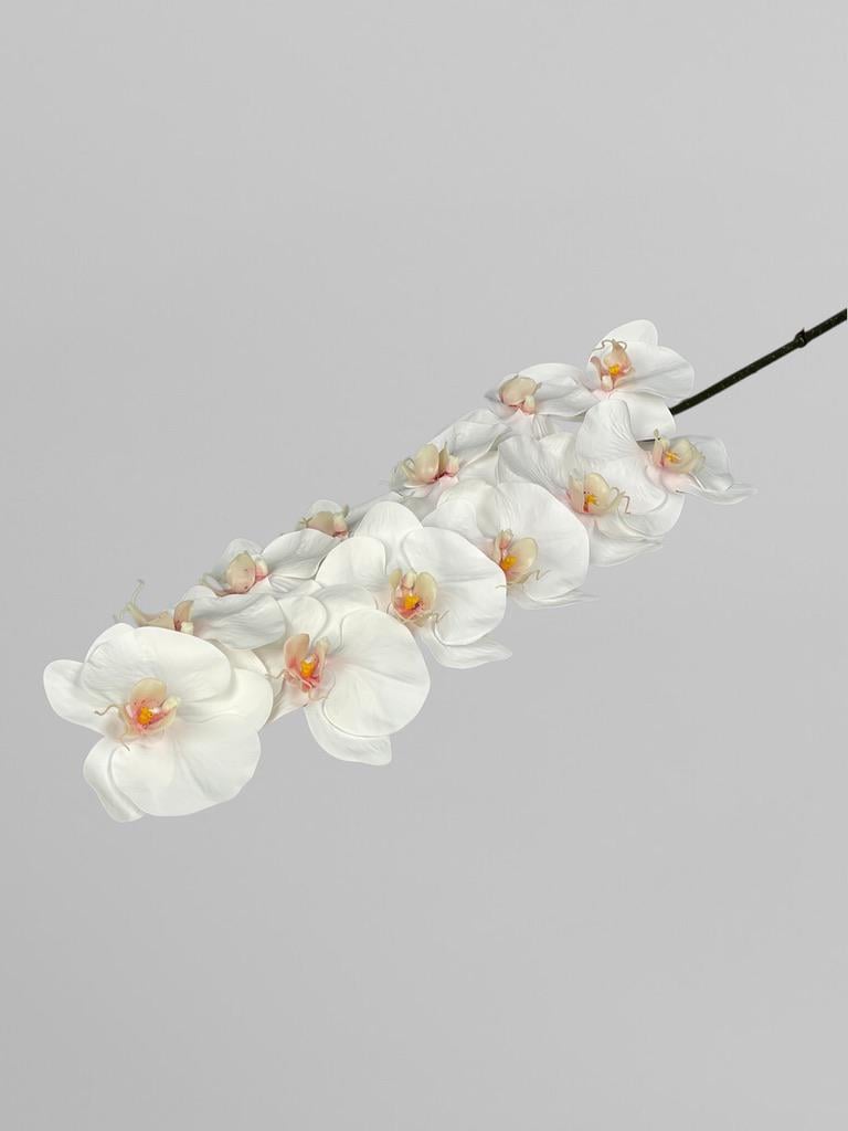 Искусственная орхидея Real touch 12 соцветий 107 см Белый с яркой серединкой (К01092)