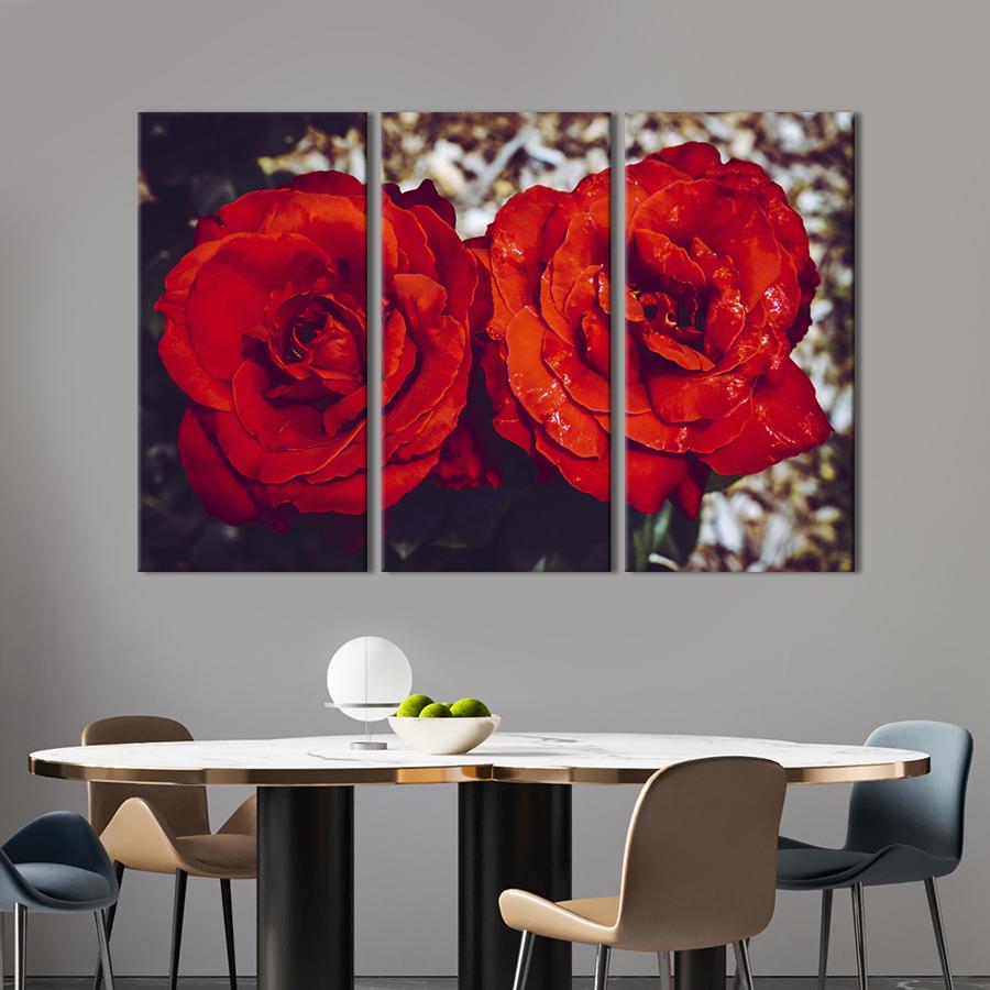 Картина на холсте триптих Две алые розы 156x100 см (910-31)