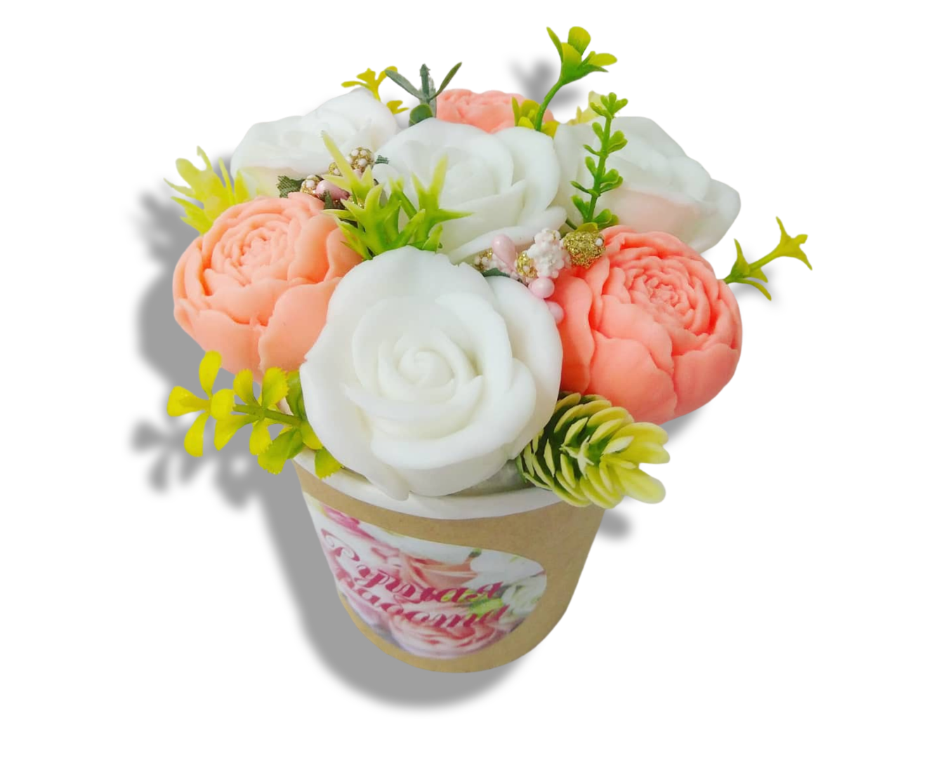 Мыло сувенирное Букет роз и пионов в супнике маленький ароматизированное 7 шт.