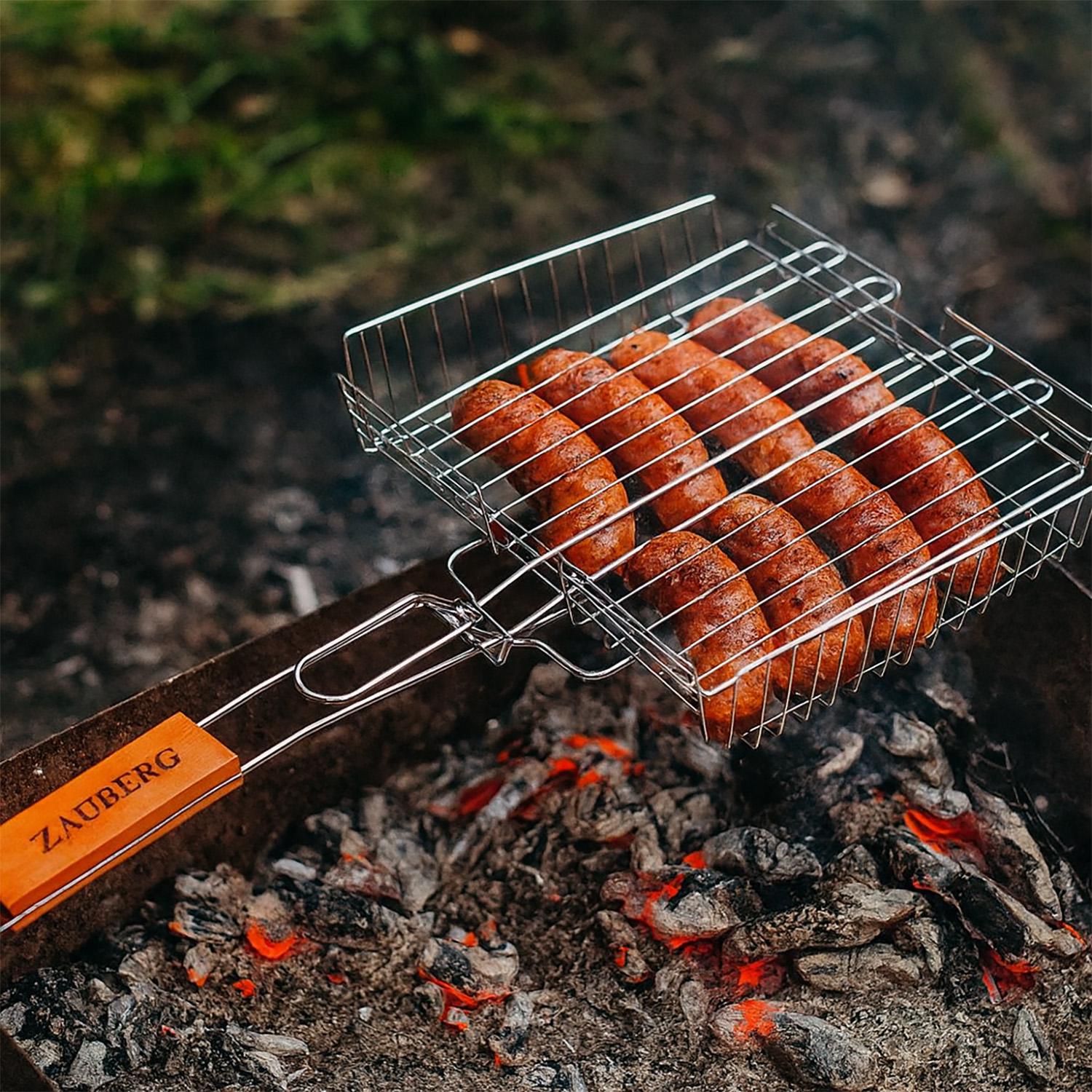 Решітка для барбекю ZAUBERG 30х24,5х7 см з дерев'яною ручкою 57 см - фото 3 Решітка для барбекю ZAUBERG 30х24,5х7 см з дерев'яною ручкою 57 см - фото 3