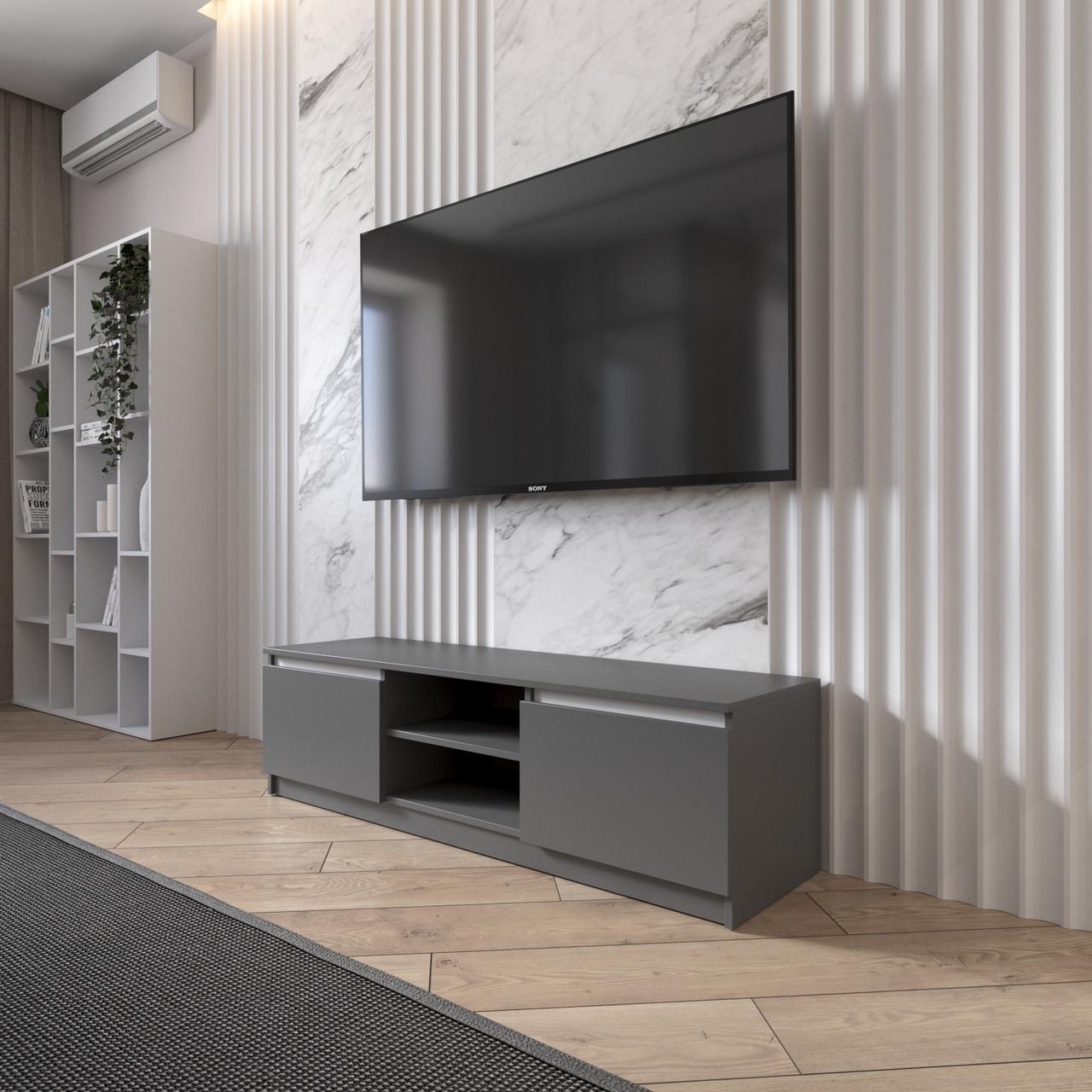 Тумба під телевізор Вайс R-14 1400×400×400 мм Антрацит/Білі планки (30670653) - фото 1 Тумба під телевізор Вайс R-14 1400×400×400 мм Антрацит/Білі планки (30670653) - фото 1