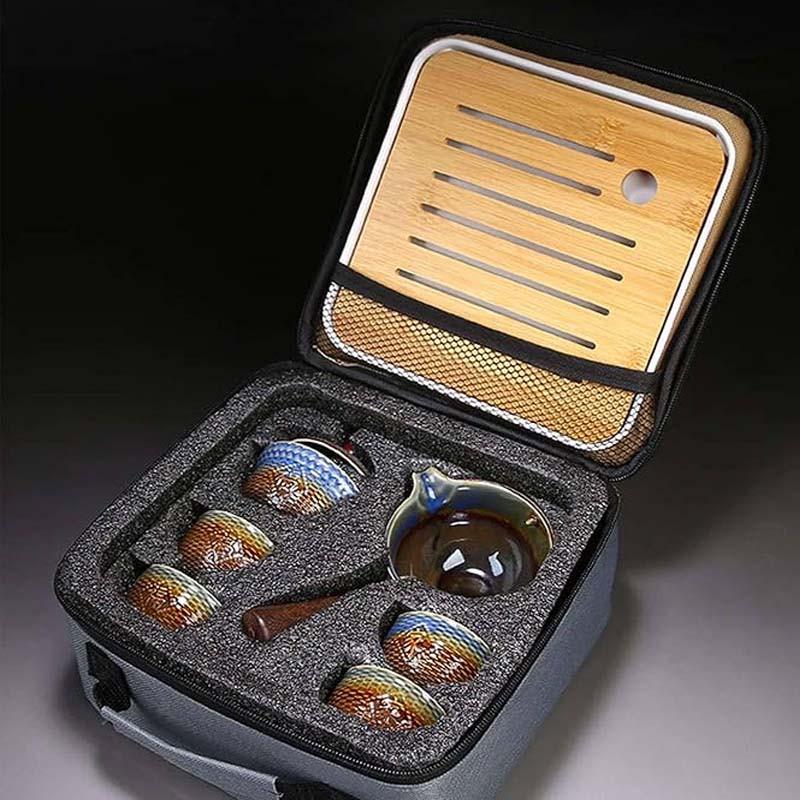 Набір для чайної церемонії Lesko Dragon дорожній керамічний 6 пр. Blue/Golden (30393506) - фото 4