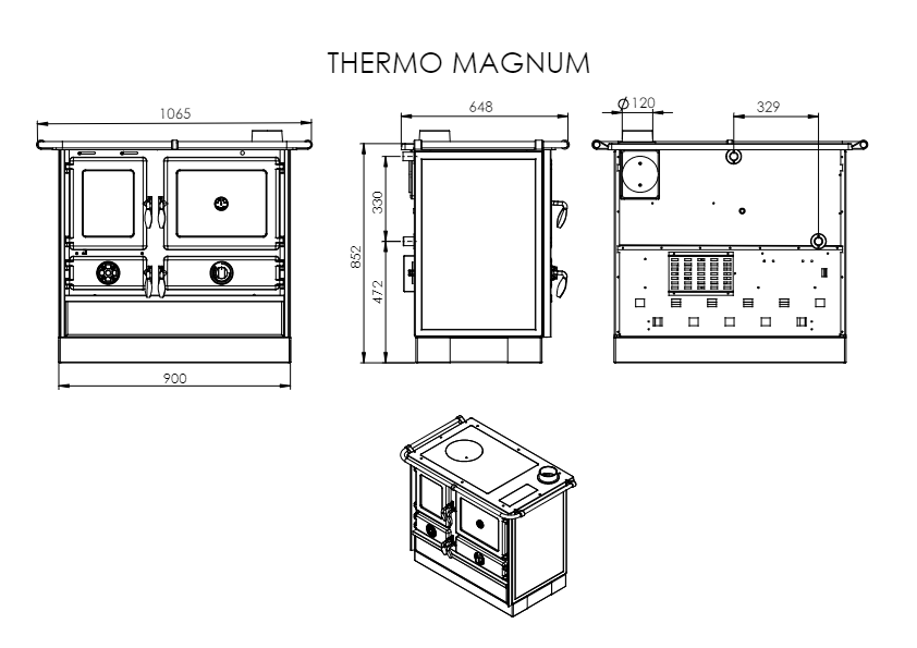 Кухонная печь с водяным контуром MBS Thermo Magnum на дровах 14 кВт Бордовый (9234326) - фото 9