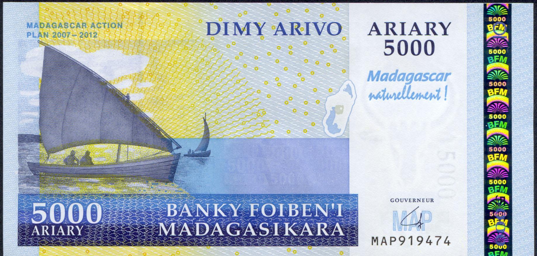 Коллекционная банкнота Мадагаскар 2008 5000 ариари памятная P94a UNC