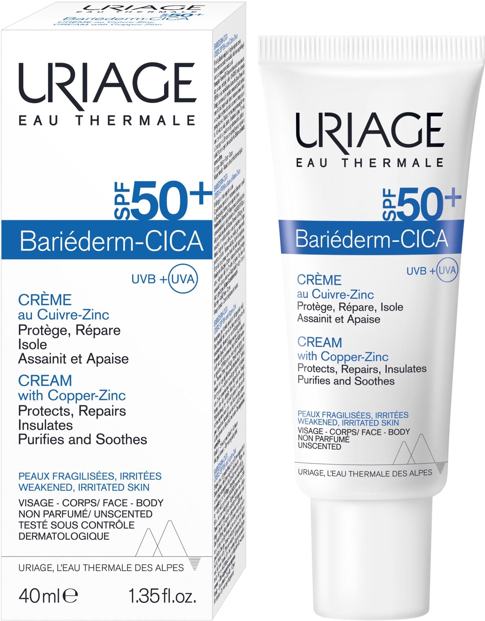 Солнцезащитный цика-крем из CU-ZN Барьедерм Uriage Bariederm Cica-Cream SPF 50 40 мл (1788555852) Солнцезащитный цика-крем из CU-ZN Барьедерм Uriage Bariederm Cica-Cream SPF 50 40 мл (1788555852)