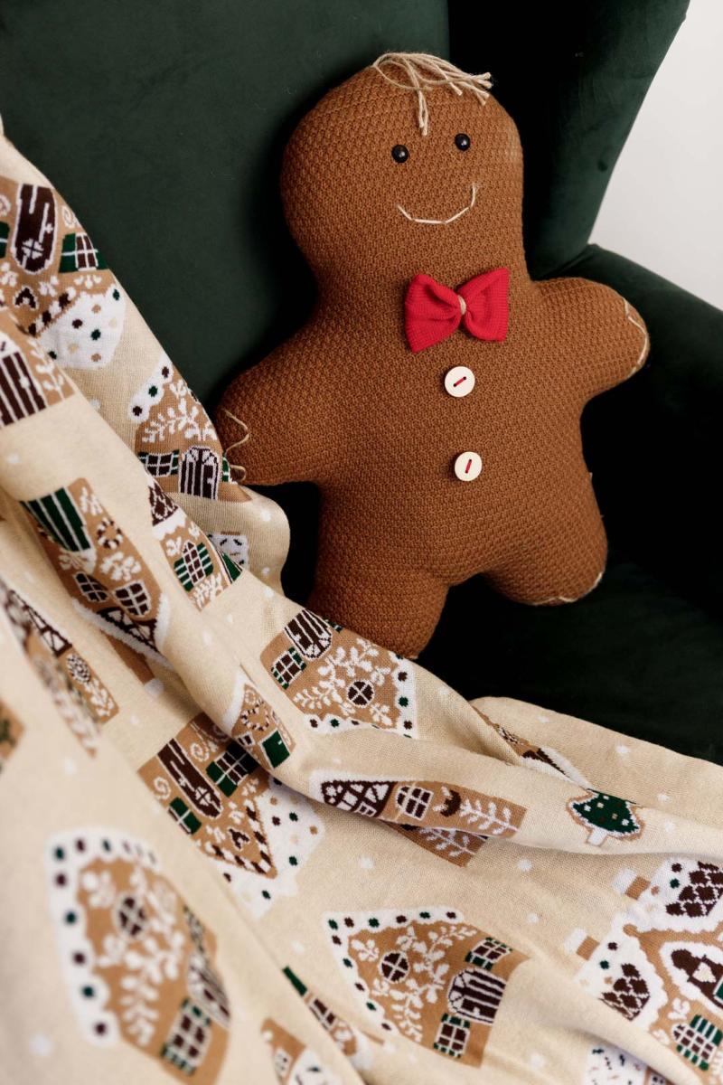 Плед вязаный Имбирные домики 90х130 см Бежевый (037811) - фото 2