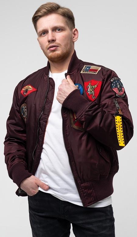 Бомбер Top Gun MA-1 Nylon Bomber Jacket with patches 4XL Maroon (TGJ1540PM4XL) - фото 2