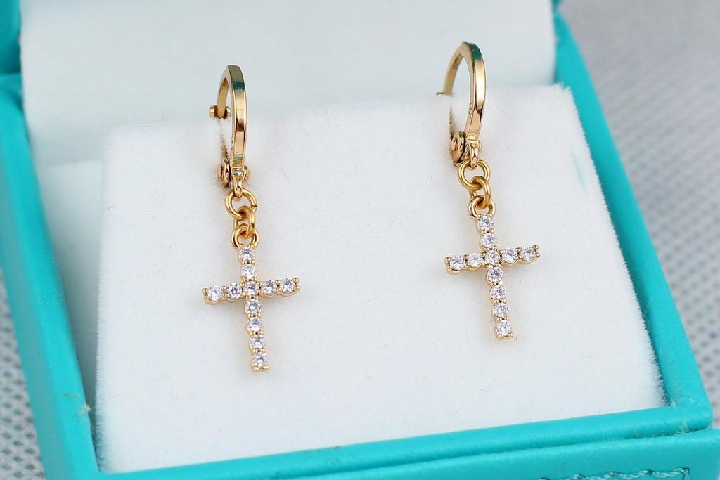 Серьги подвески Xuping Jewelry Крестики 3 см Золотистый