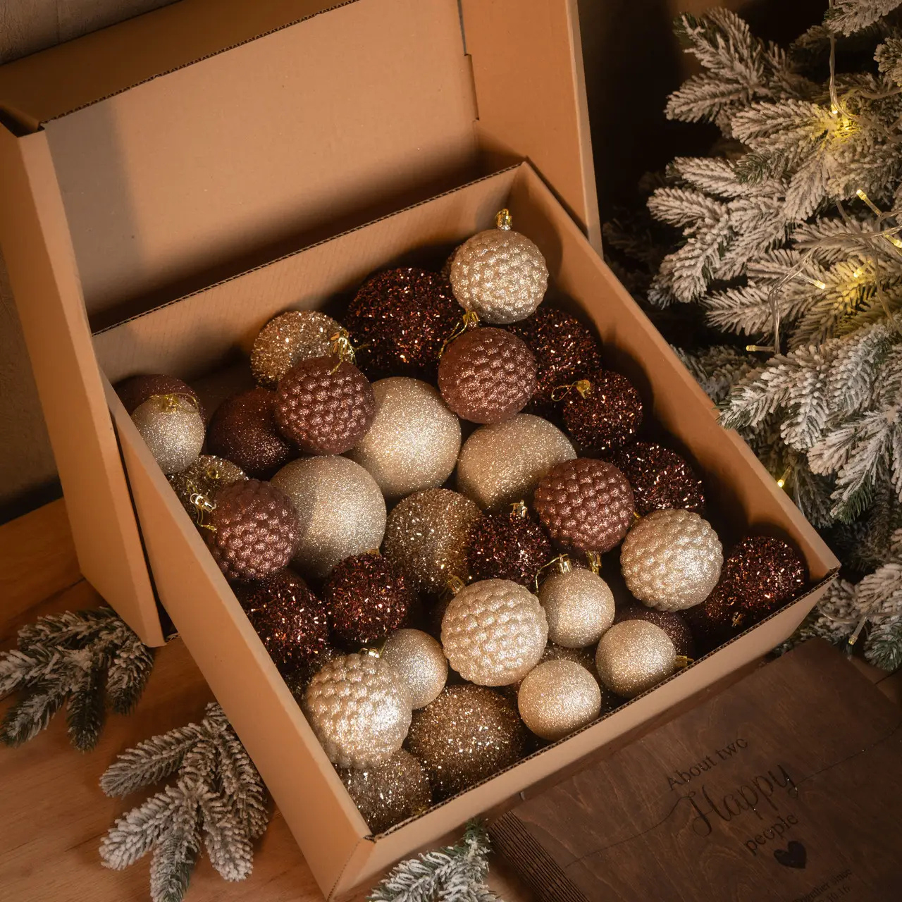 Набор новогодних блестящих украшений Созвездие на елку 40 шаров Коричневый (77941536) - фото 3