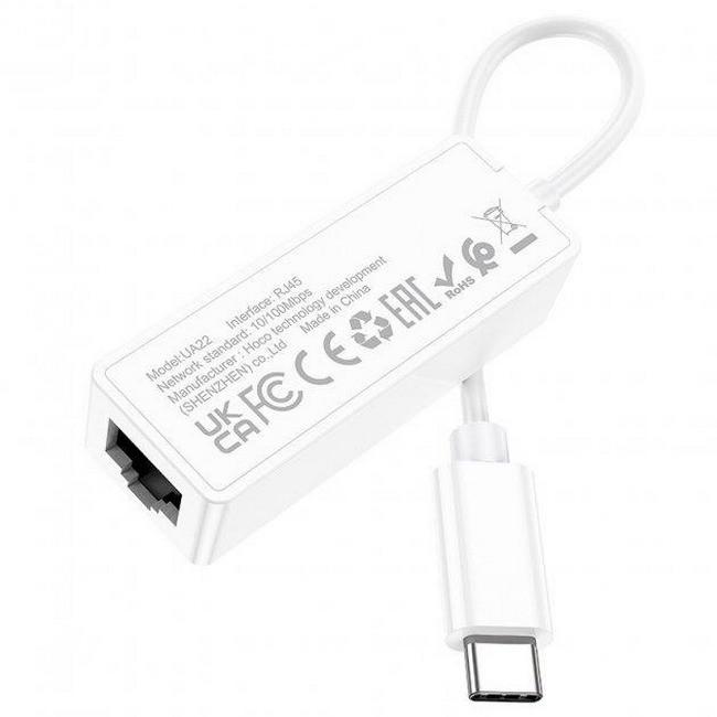 Переходник Type-C на RJ45 HOCO Acquire UA22 Type-C на Ethernet White (019920) - фото 2