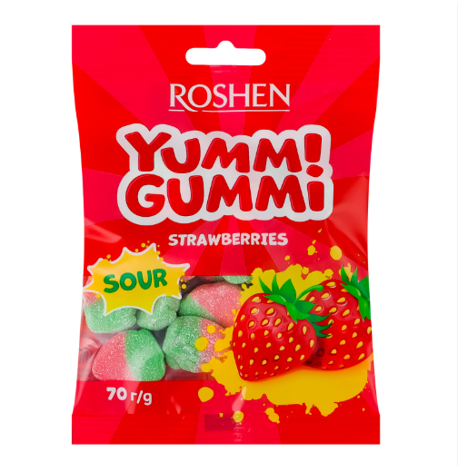 Цукерки желейні Roshen Sour strawberries Yummi Gummi 70 г (4823077644979)