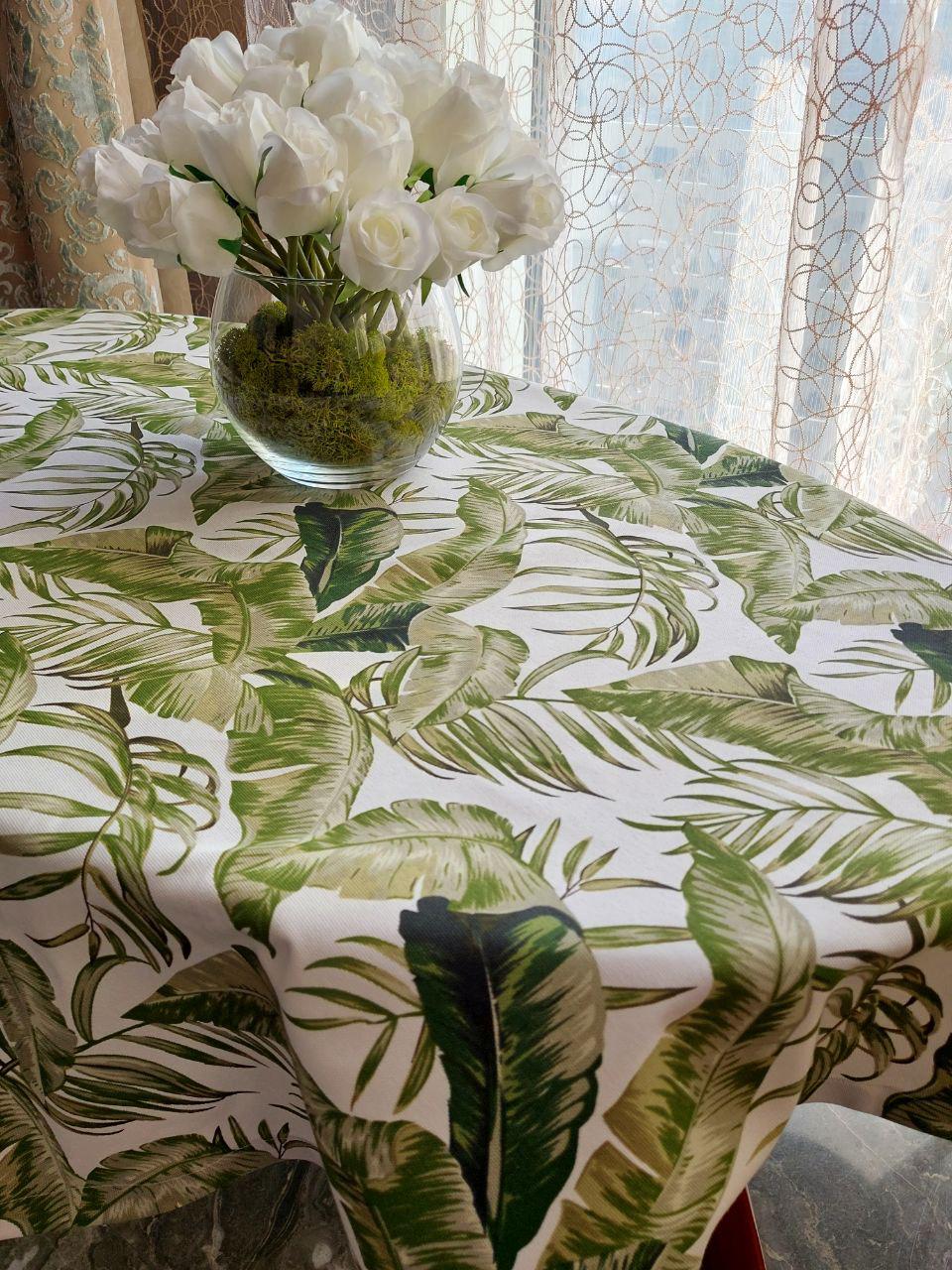 Скатертина кругла Le maison de Garny Тропічне листя 150 см Зелений (14163924)