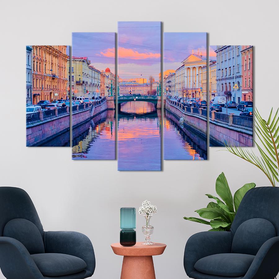 Картина город Река среди красивых зданий 112x68 см (A631-5)