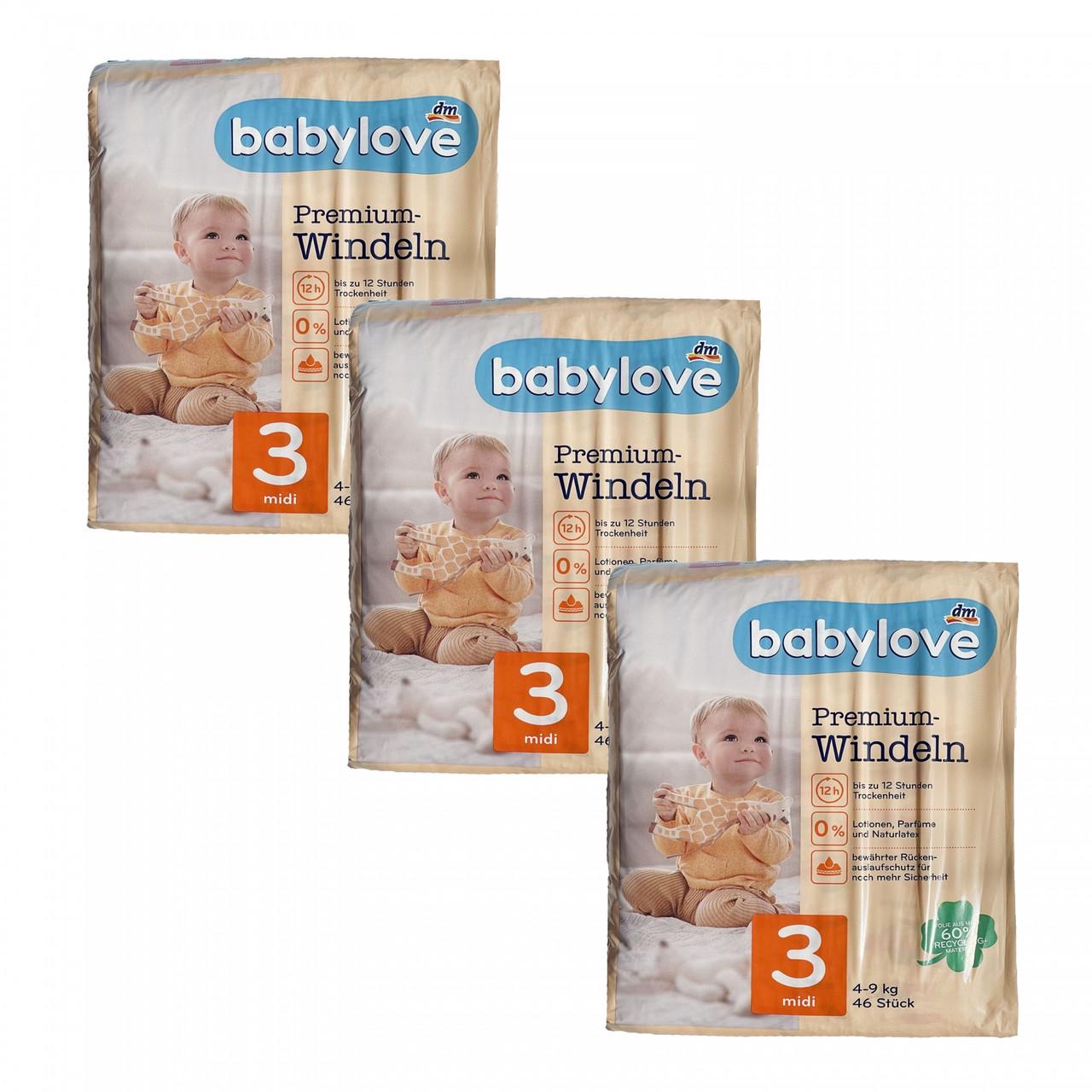 Підгузки дитячі одноразові Babylove Premium 3 midi 4-9 кг 138 шт. (2010299906)