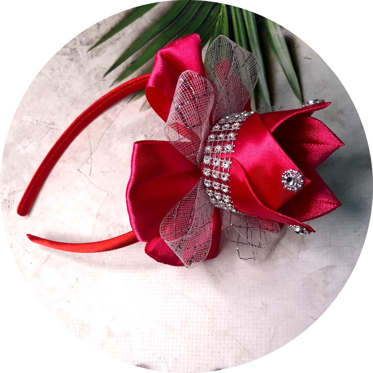 Корона из атласной ленты на обруче Темно-розовый (852746)