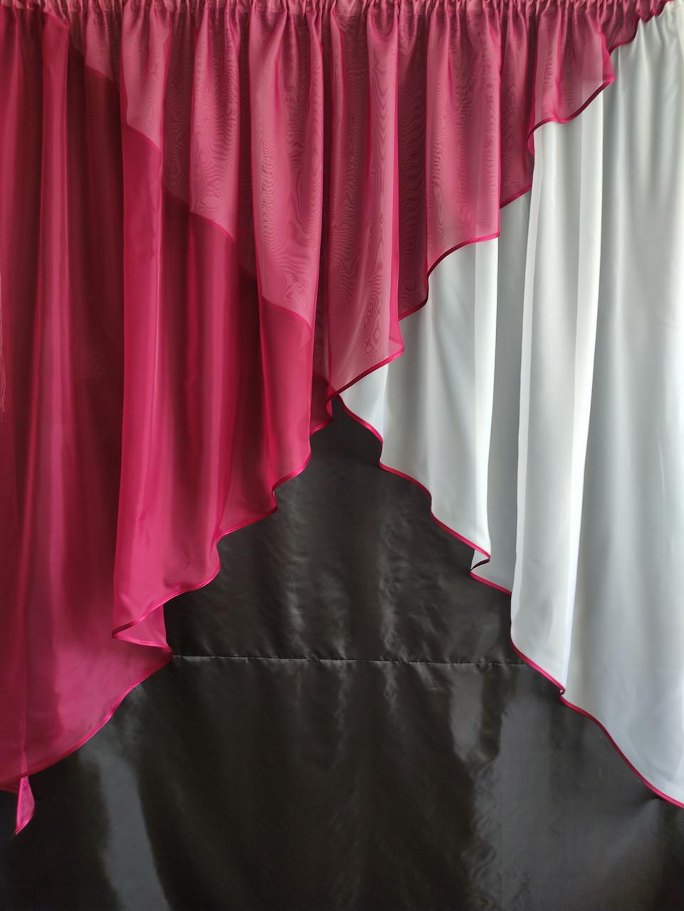 Занавеска шифоновая 300х170 см Белый с бордовым (уш-01бордо)