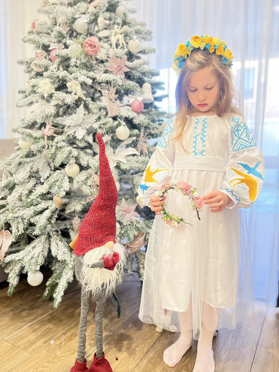 Сукня вишиванка святкова Ластівки 152 см Синьо-жовтий/Білий - фото 4