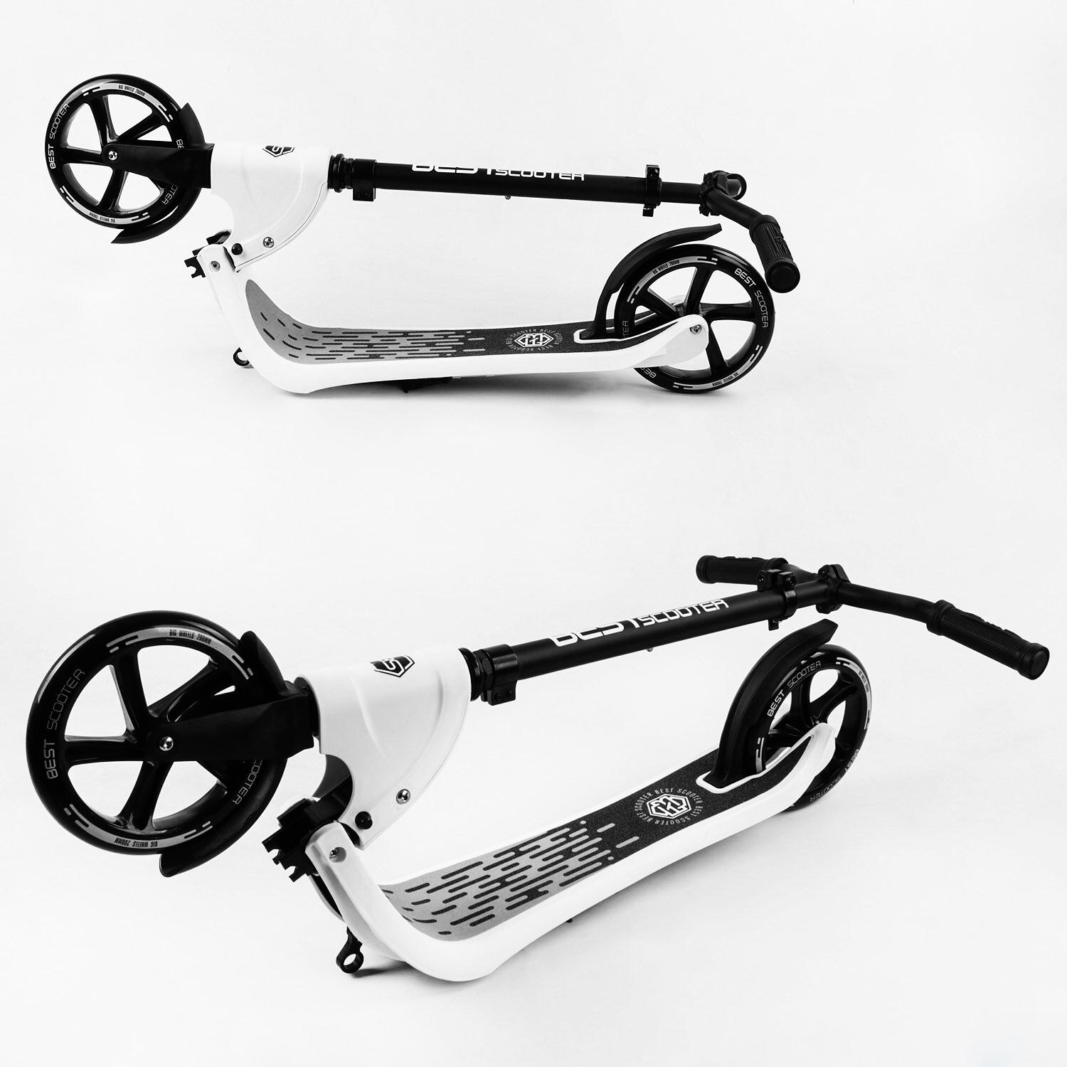 Самокат двоколісний Best Scooter складаний PU колеса широке велосипедне кермо Black/White (105380) - фото 7