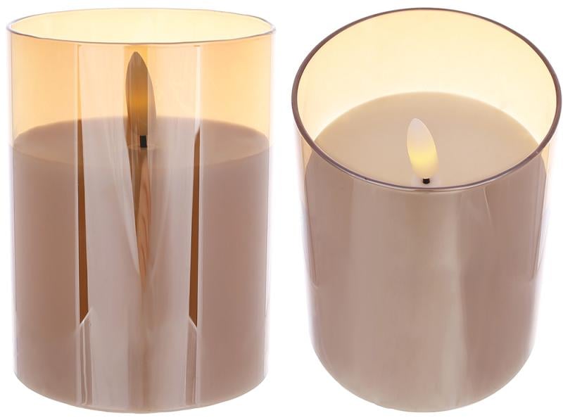 Восковая светодиодная свеча в стеклянной колбе с живым пламенем 8х10 см Золотистый амбер