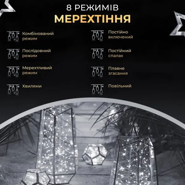 Гирлянда Роса нить с пультом 500 LED 50 м от сети зеленый провод Белый - фото 4