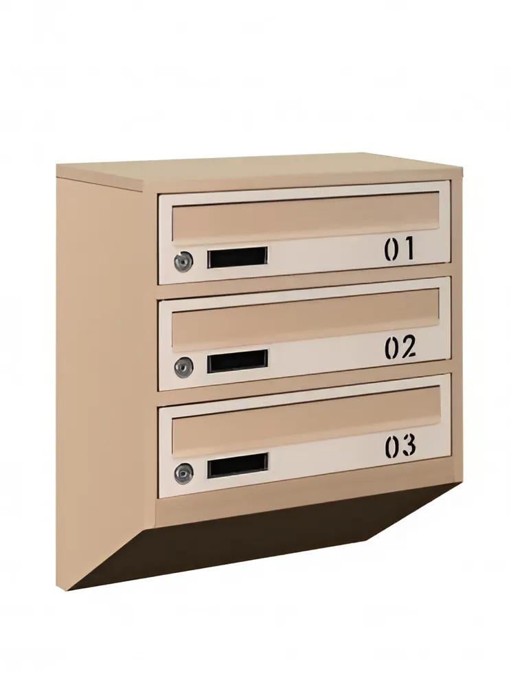 Ящик почтовый многосекционный Галіндустрія E1-03-B на 3 квартиры металлический с номером квартиры и окошком 390х200х475 мм Бежевый (124-119-000004711)