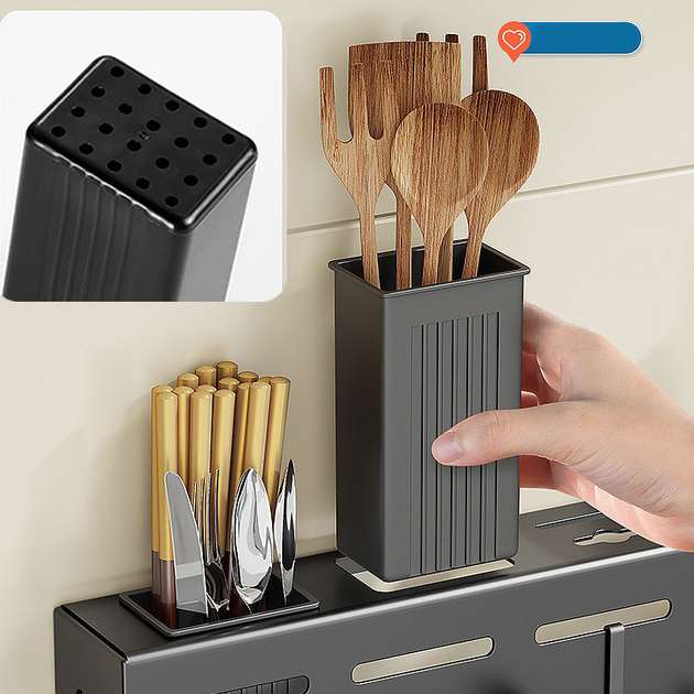 Настенный держатель для кухонных принадлежностей Homy Holder с крючками Черный - фото 11 Настенный держатель для кухонных принадлежностей Homy Holder с крючками Черный - фото 11