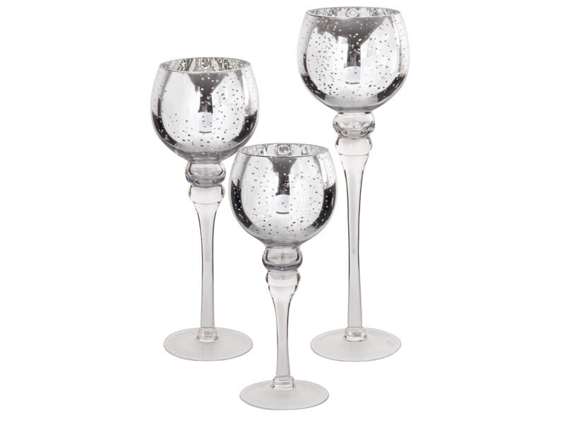 Набор подсвечников декоративных Серебро стекло 40/35/30 см 3 шт.