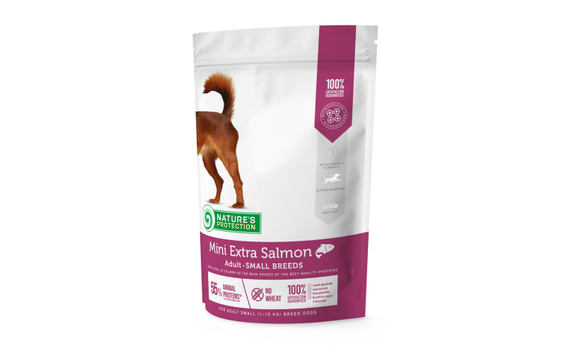 Корм для взрослых собак малых пород сухой Nature's Protection Dog Mini Extra Salmon с лососем 500 г (57363) Корм для взрослых собак малых пород сухой Nature's Protection Dog Mini Extra Salmon с лососем 500 г (57363)