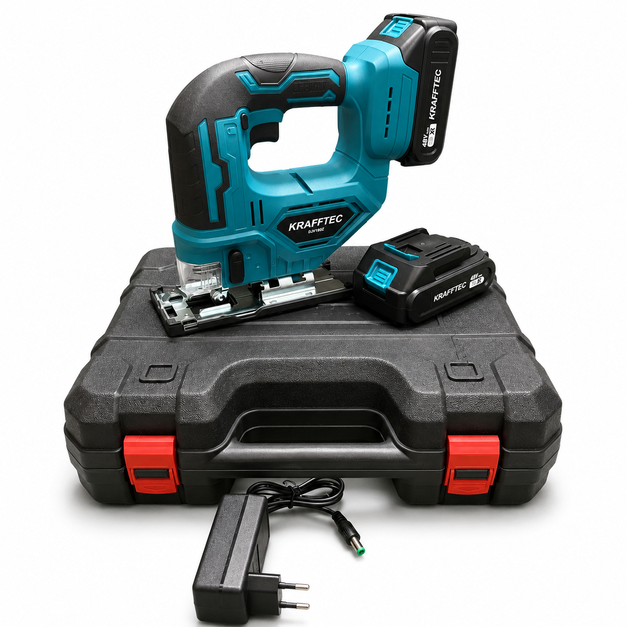 Лобзик аккумуляторный Krafftec DJV180Z 48 В 6 Аг бесщеточный ход 18 мм пропил дерева до 65 мм 2 аккумулятора (6383682)