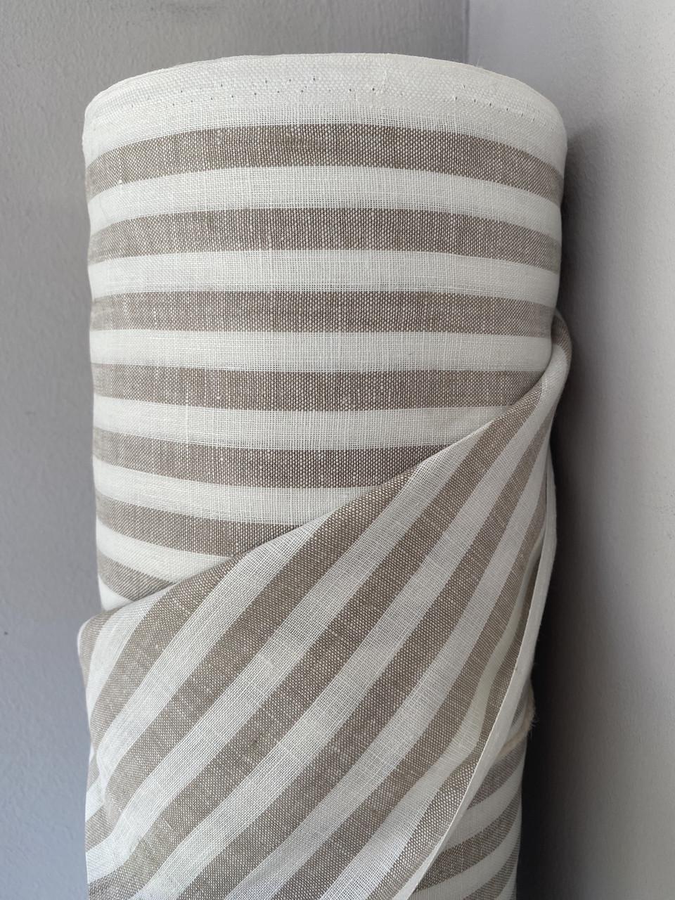 Ткань льняная Linen Plus полоска 150 см Серо-бежевый 2/133