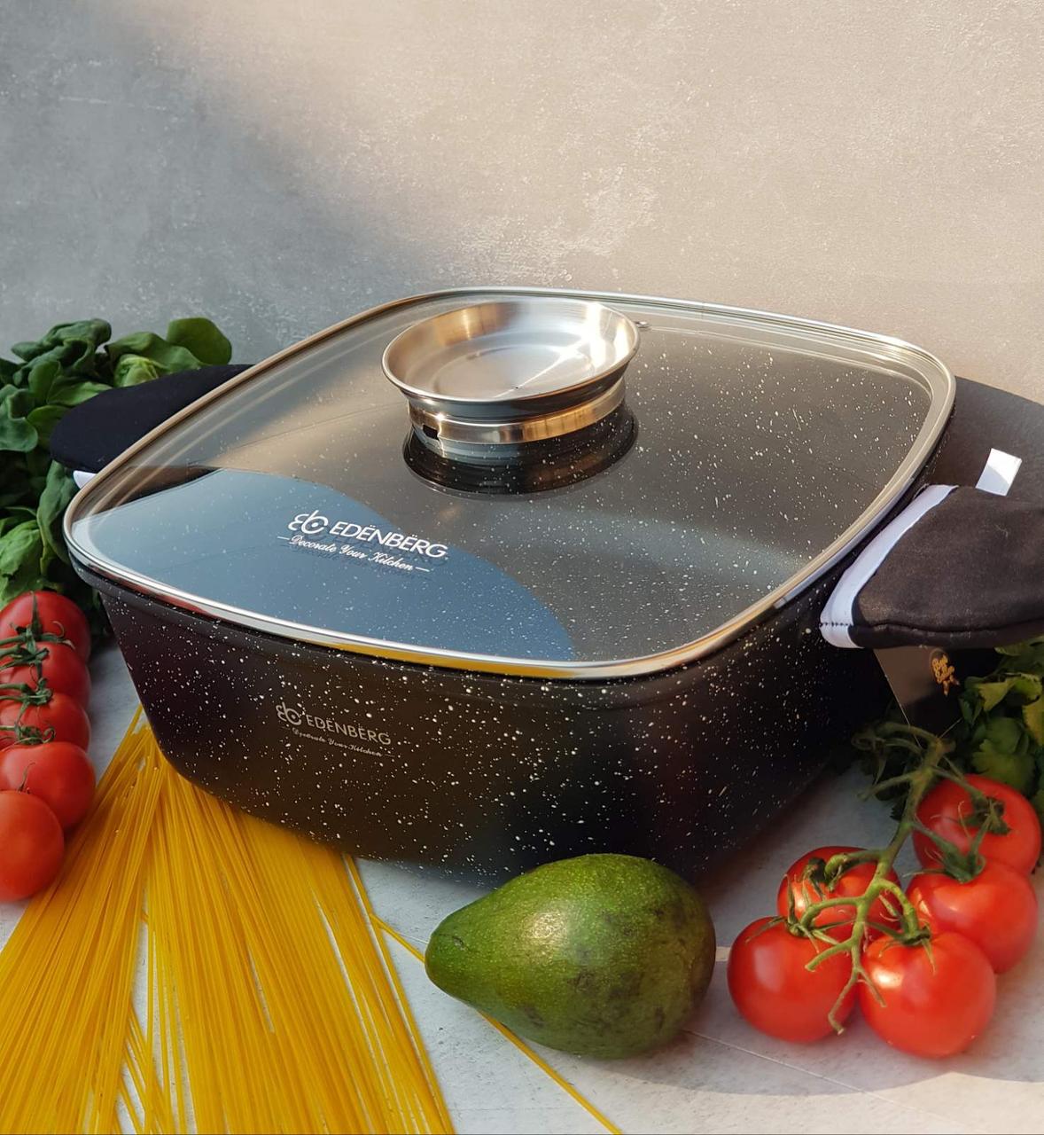 Каструля-казан квадратна Edenberg 6,5 л 28 см з мармуровим покриттям та кришкою з дозатором олії (EB-8115) - фото 3 Каструля-казан квадратна Edenberg 6,5 л 28 см з мармуровим покриттям та кришкою з дозатором олії (EB-8115) - фото 3