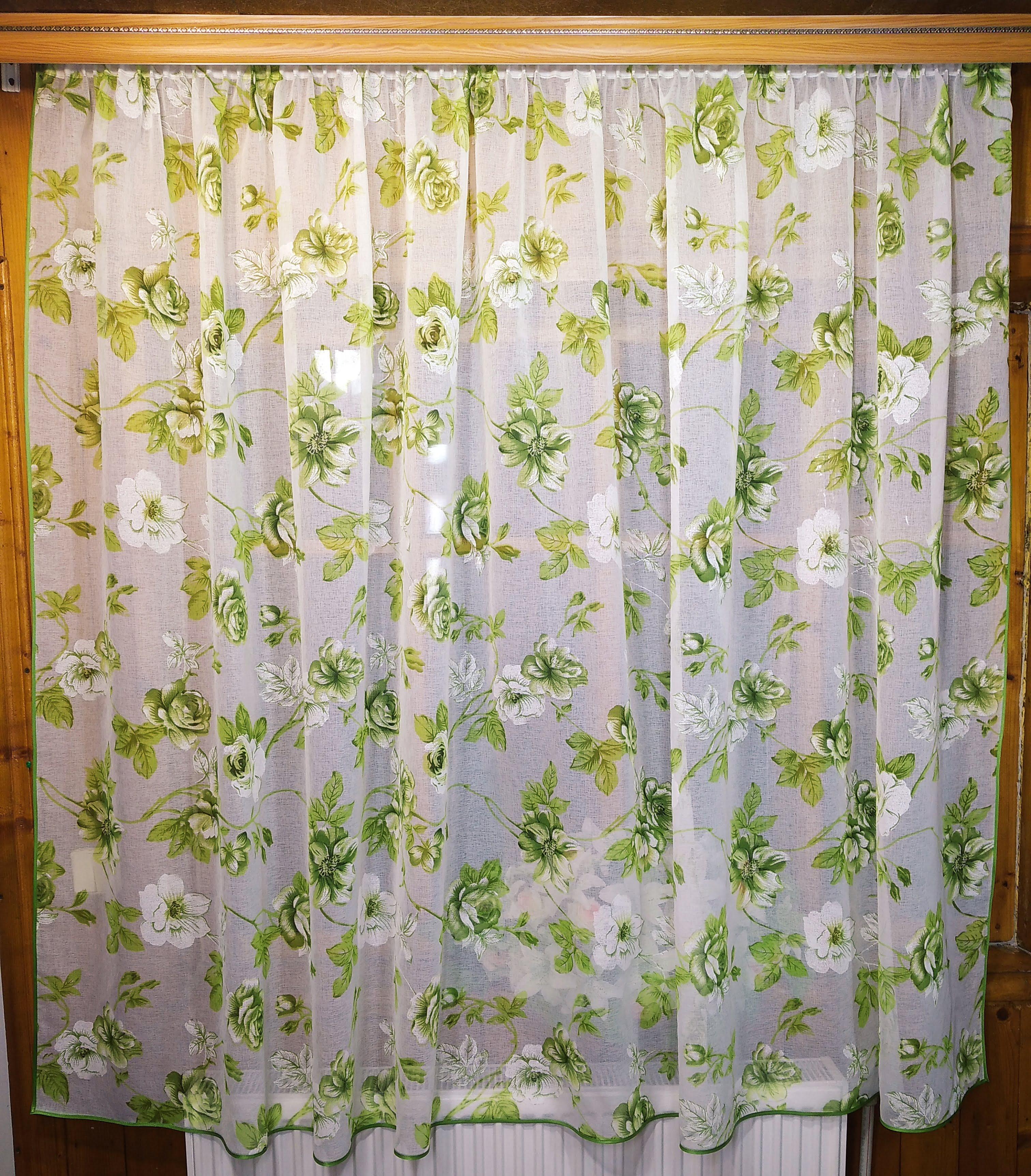 Занавеска короткая готовая кухонная Классик роза Зеленый