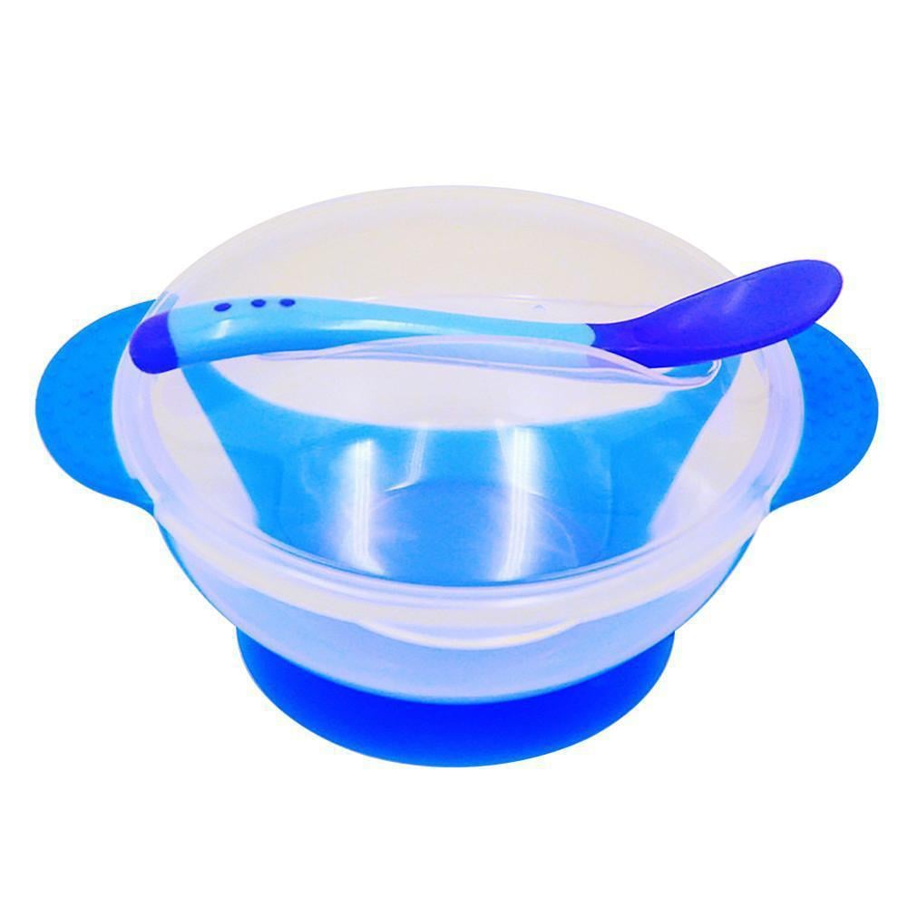 Набор Lindo 077 тарелка на присоске с термоложкой Синий (716700550)