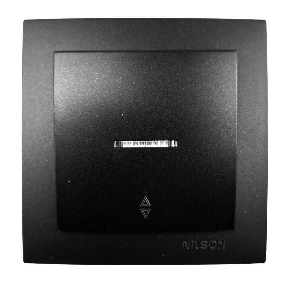 Вимикач одноклавішний Nilson Touran прохідний з підсвіткою Чорний матовий (24381008)