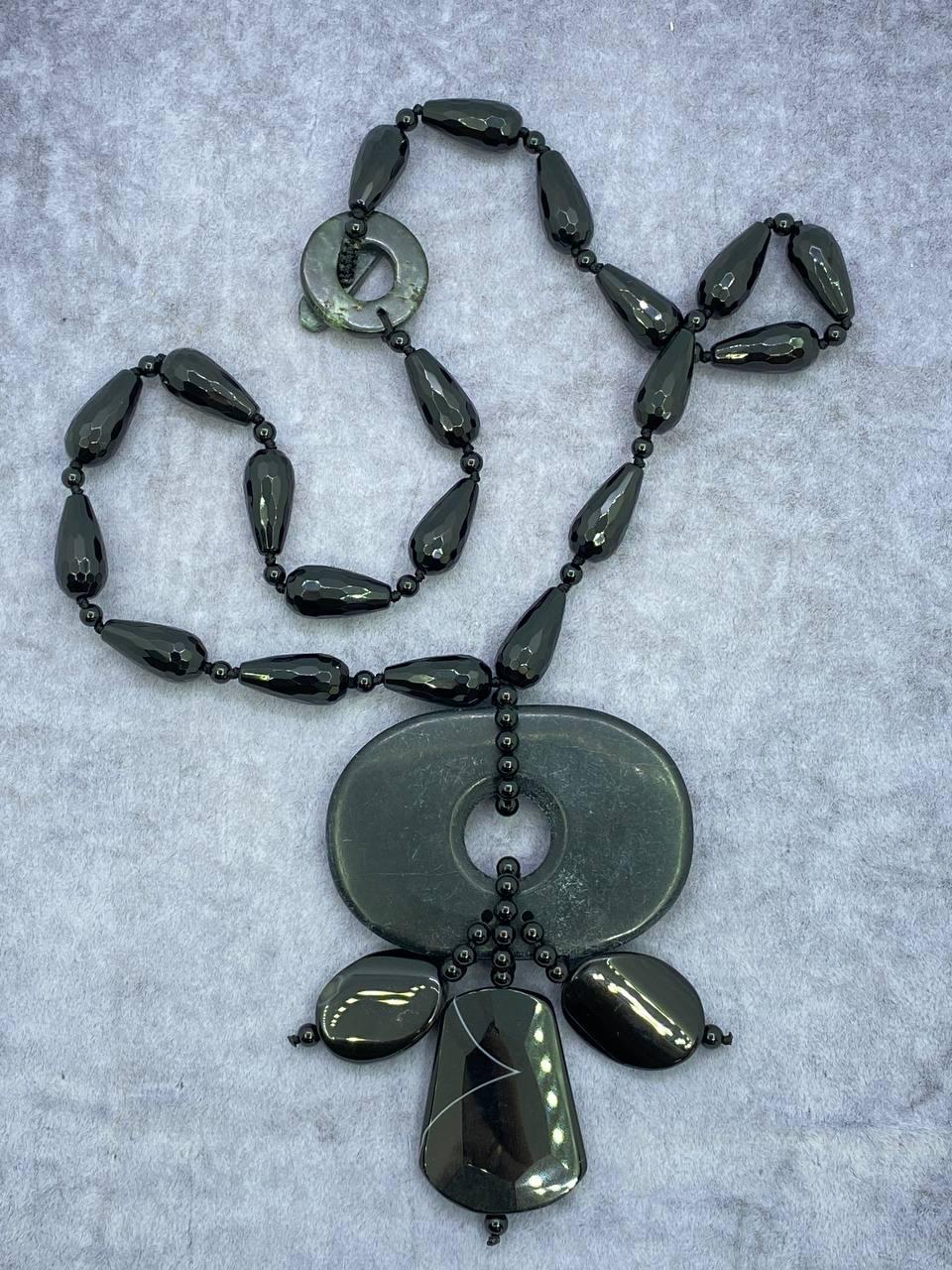 Бусы агат 53 см Черный (707)