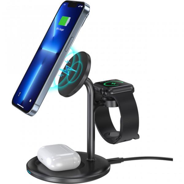 Зарядний пристрій Choetech T585-F-101-CCBK 3в1 бездротовий 15W USB-C Чорний (621729) - фото 2