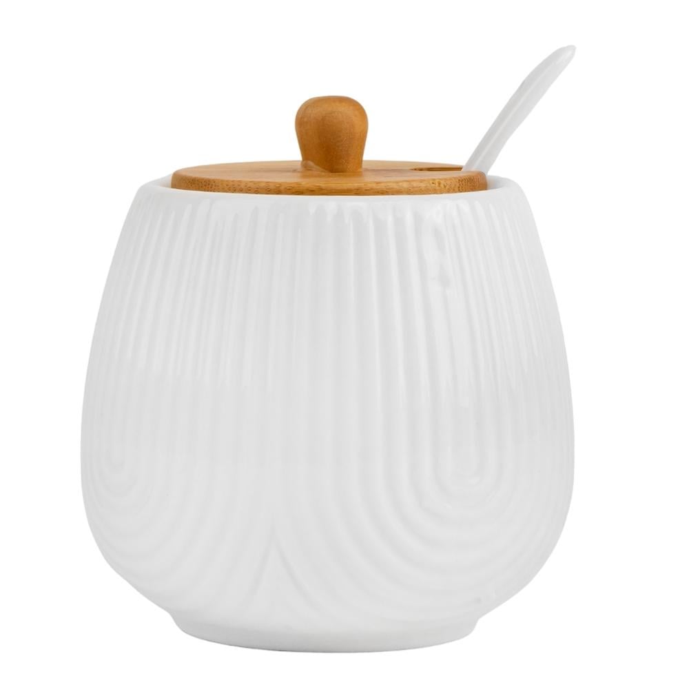 Емкость для хранения Elisey Конфета с бамбуковой крышкой 8 см Белый (4004-022)