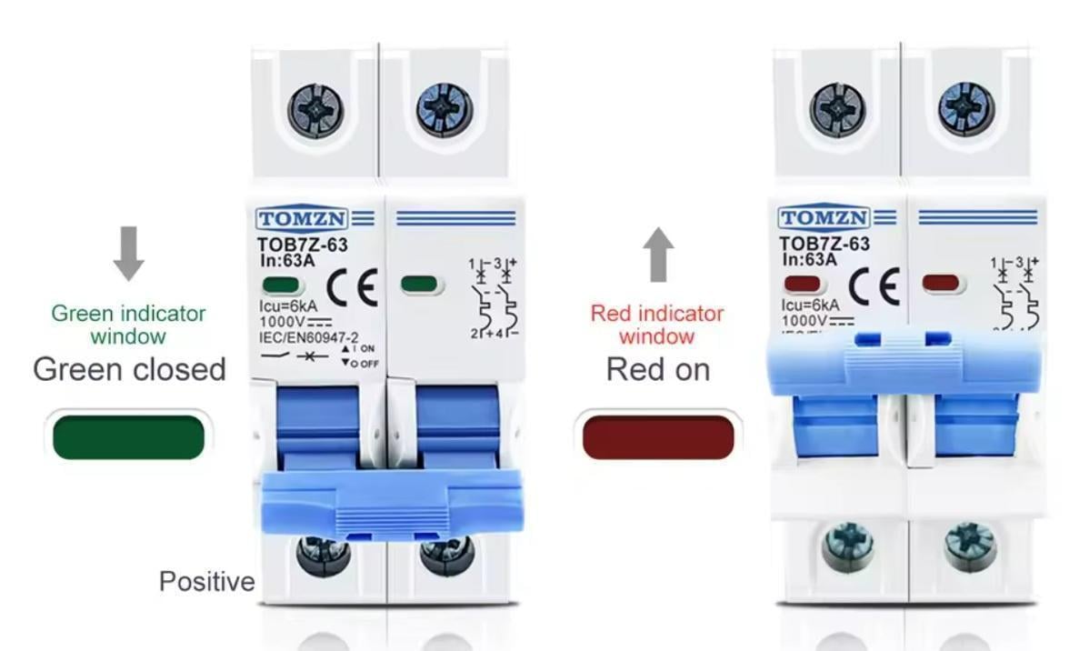 Вимикач постійного струму TOMZN автоматичний DC MCB TOB7Z-63 2P Icu 6kA на DIN рейку 32А двополюсний до 1000V (99453695) - фото 5 Вимикач постійного струму TOMZN автоматичний DC MCB TOB7Z-63 2P Icu 6kA на DIN рейку 32А двополюсний до 1000V (99453695) - фото 5
