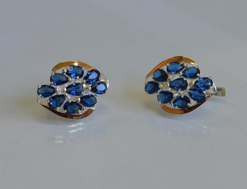 Серьги серебрянные Sil Myau с золотыми вставками 082s-2 Танзанит (Sil-687)