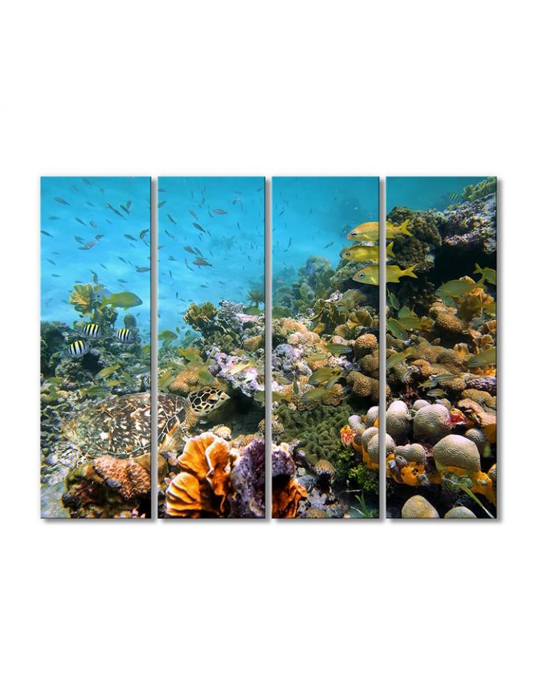 Картина модульная Подводный мир кораллы рыбки черепаха 4 модуля 60x90 см