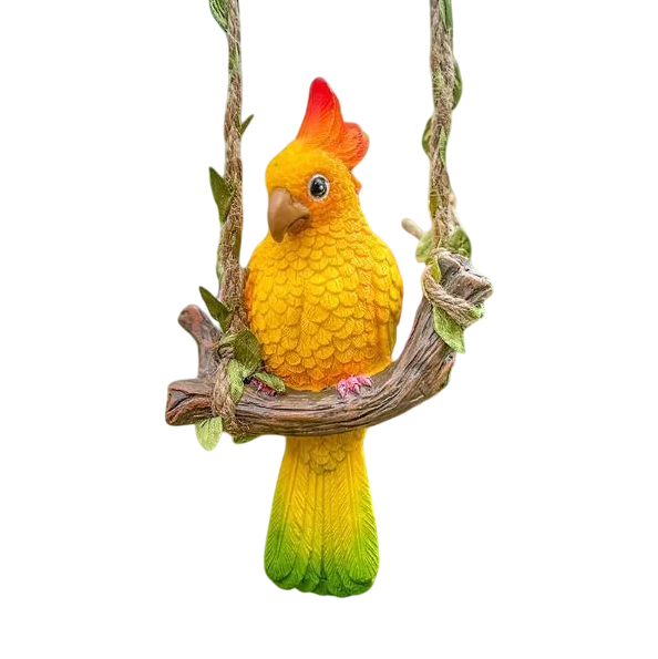 Садова фігурка підвісна Папуга на гойдалці Жовтий (Y02264)