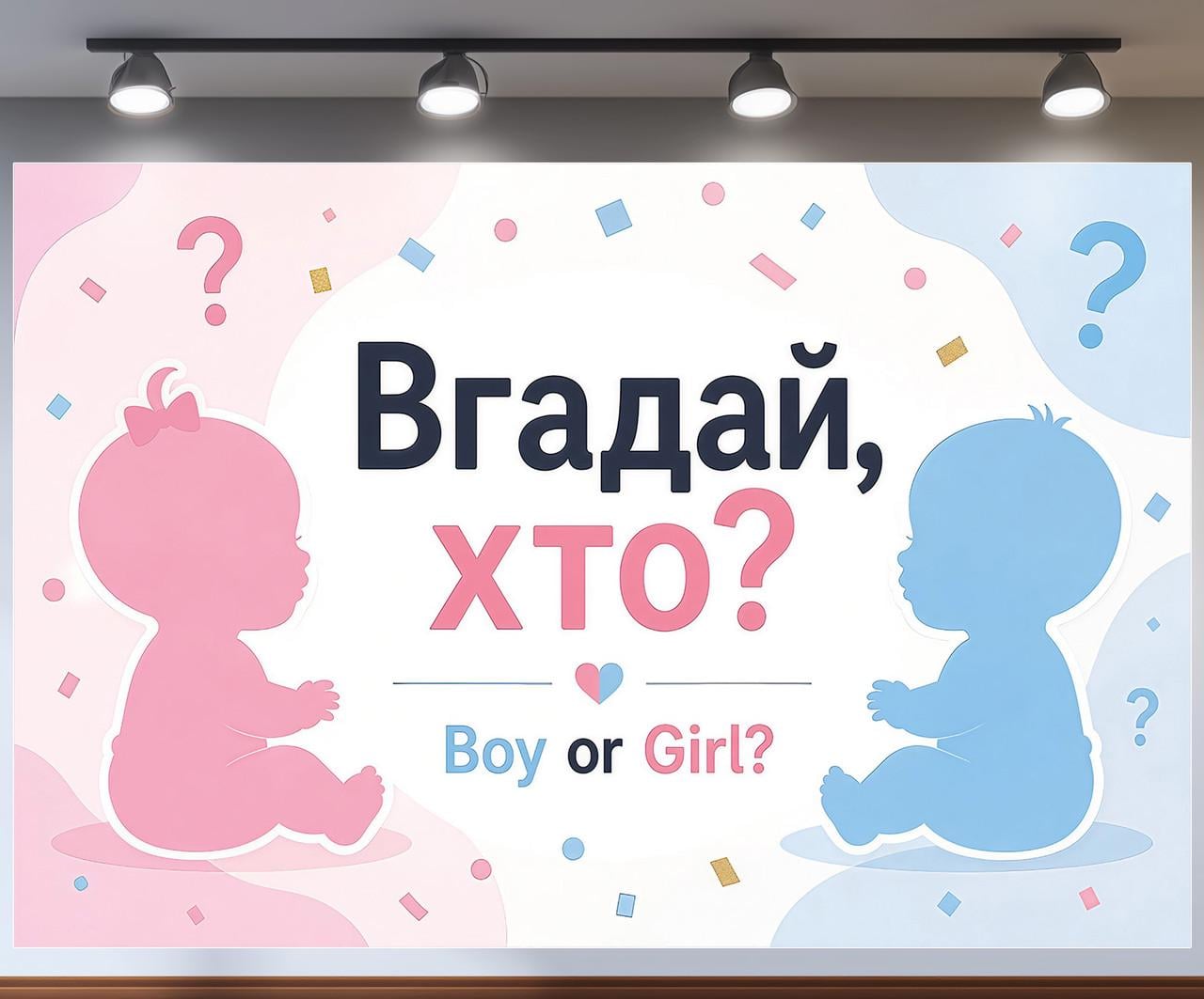 Плакат баннер на Гендер пати Угадай кто Силуэты малышей Boy or Girl 300x200см, №48805 Плакат баннер на Гендер пати Угадай кто Силуэты малышей Boy or Girl 300x200см, №48805