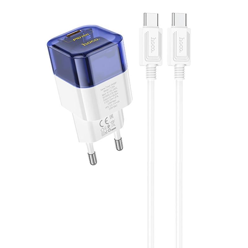 Зарядний пристрій мережевий Hoco C125A Transparent PD20W 1USB-C з кабелем Type-C to Type-C Transparent Blue (00000069094_2)