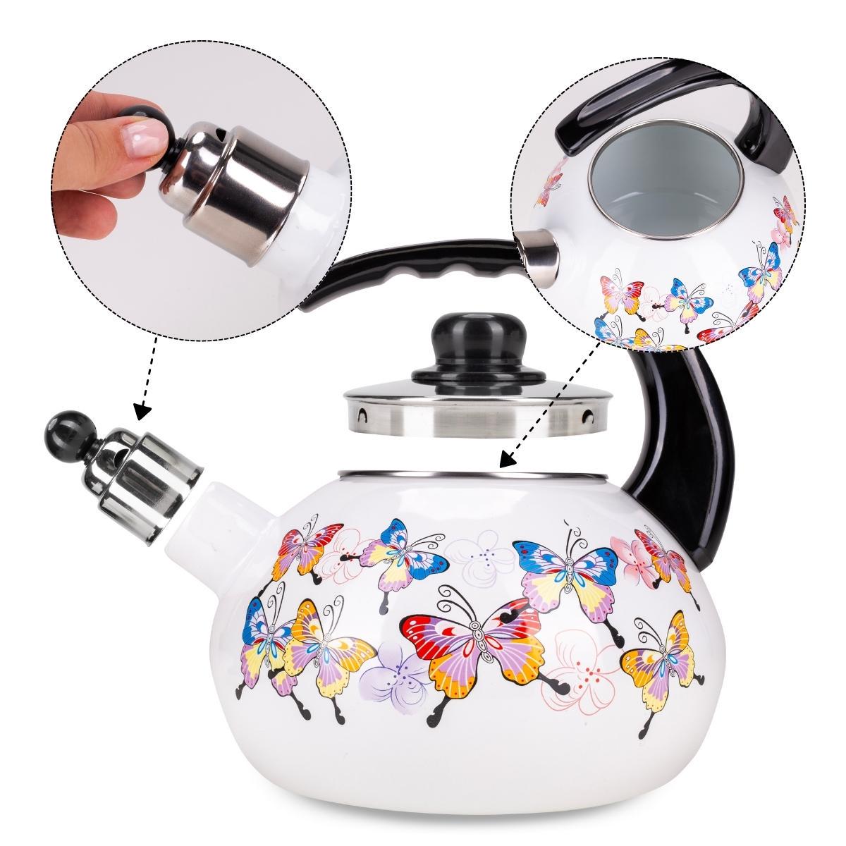 Чайник со свистком Kamille KM-1035 с рисунком из эмалированной стали 2,5 л Белый (150-84-1035) - фото 5 Чайник со свистком Kamille KM-1035 с рисунком из эмалированной стали 2,5 л Белый (150-84-1035) - фото 5