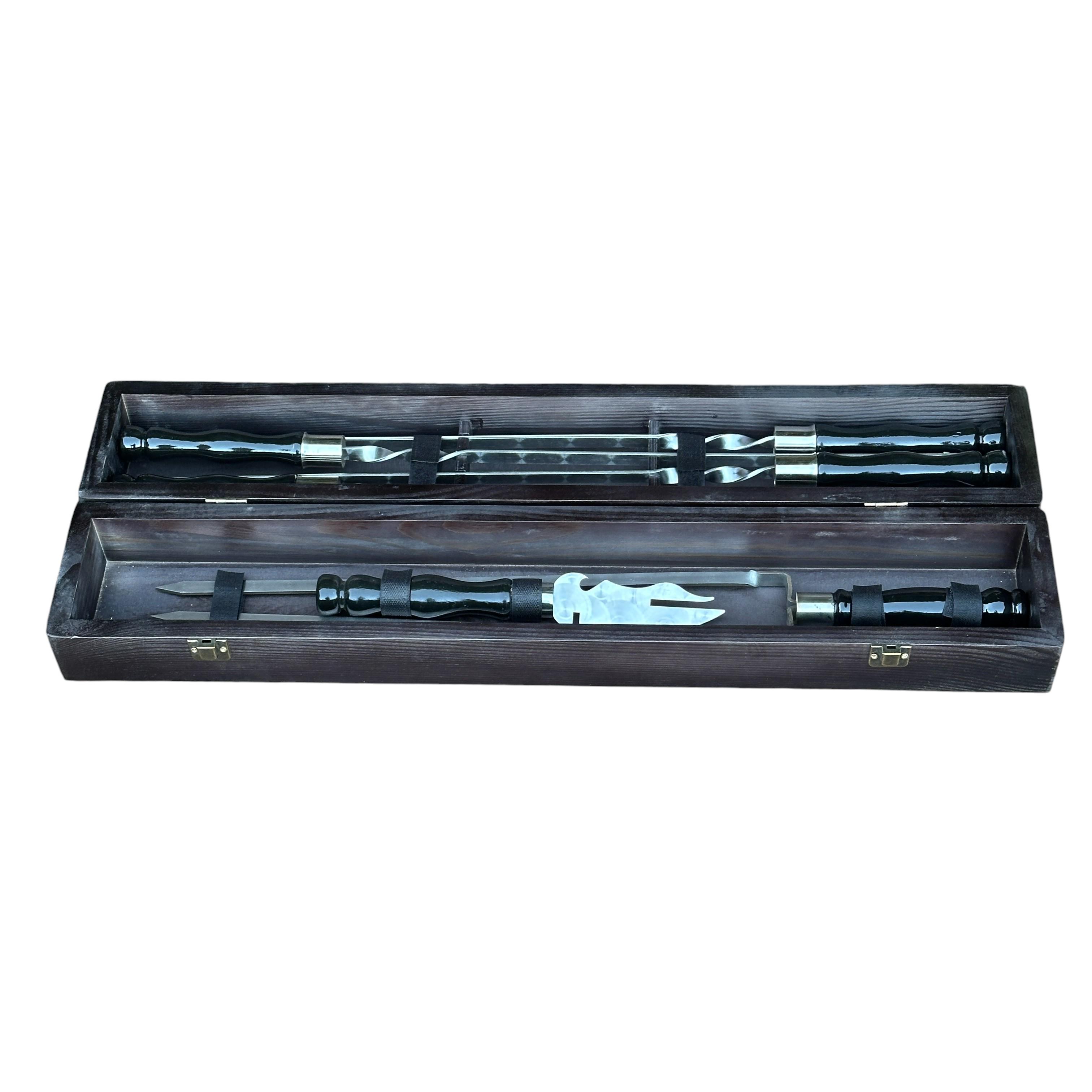 Подарочный набор шампуров Mzavod ШашлыКейс из нержавеющей стали в деревянном кейсе 720x120x130 мм Черный (136-17-1190110000058)